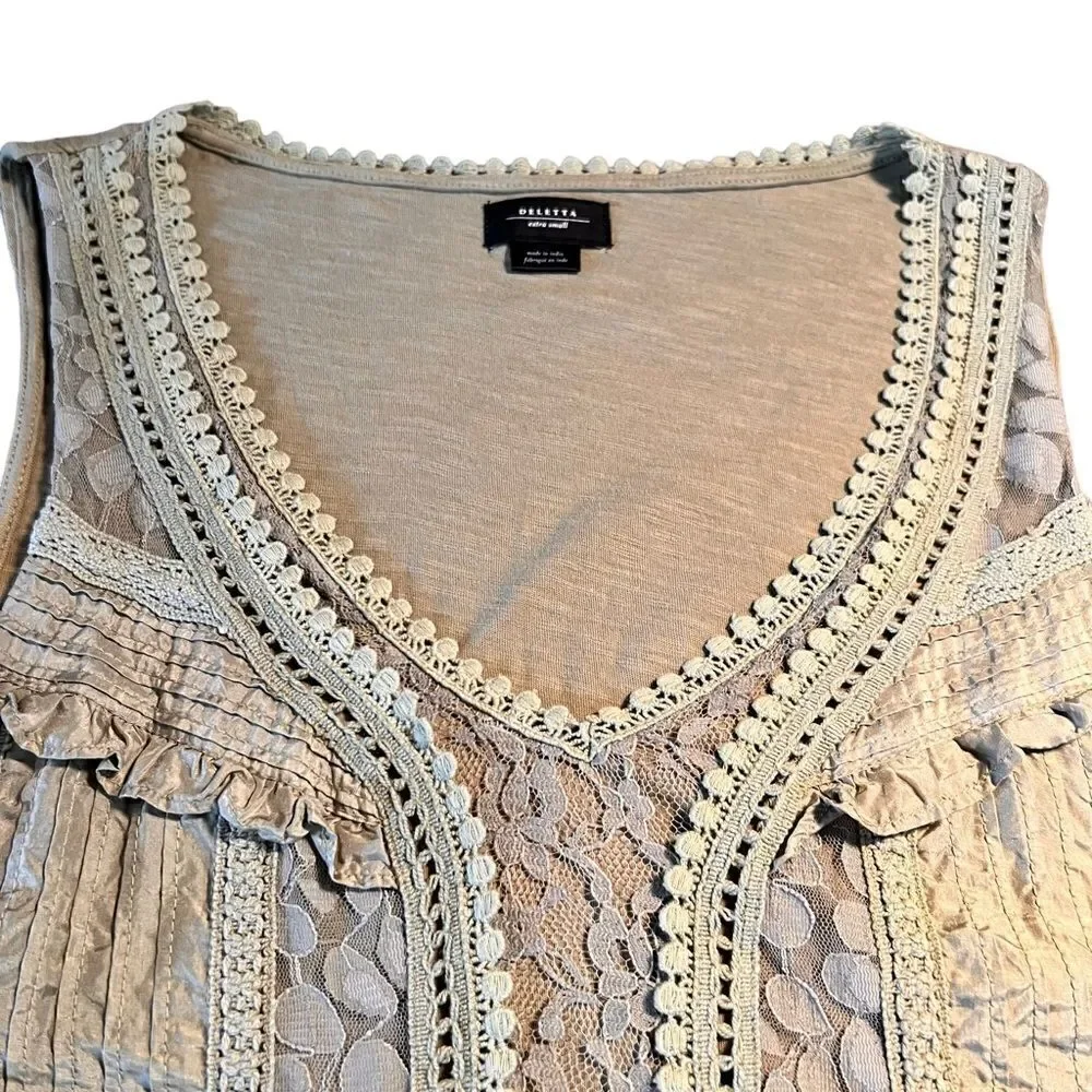 Anthropologie Deletta sage green lace sleeveless top XS - Picture 2 of 9